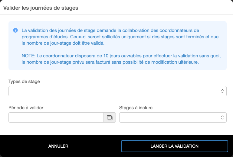 Générer un bon de facturation sur la plateforme STAGE+